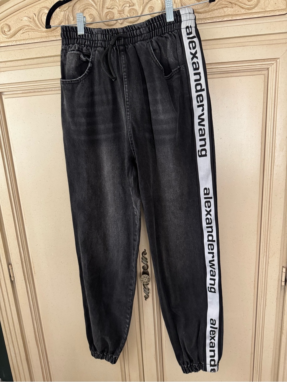 Alexander Wang Black Relaxed Jogger Pants with White Logo Tape